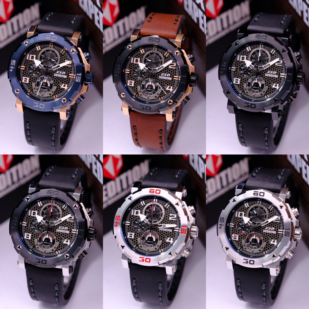 JAM TANGAN PRIA EXPEDITION E 6769 E6769 / E 6335 E6335 BLACK LEATHER ORIGINAL BERGARANSI