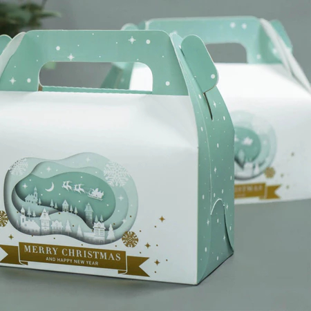 

( 10 pcs ) gable box hampers natal muat dus toples box dessert square 350 ml gift box christmas laminasi doff size 22x11x11 cm