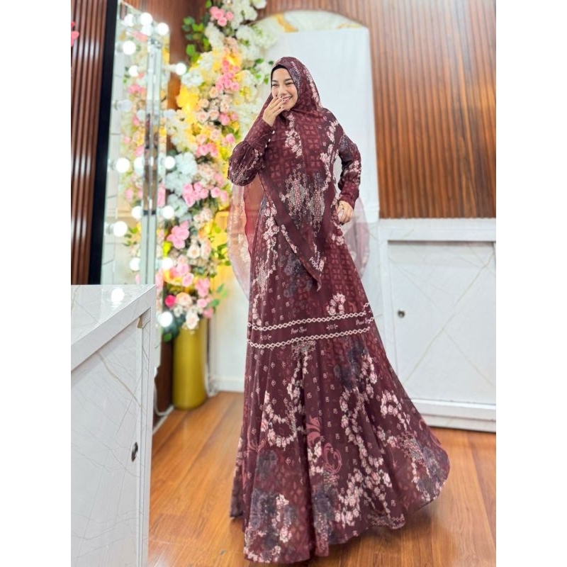 syari Slavina original by Popy syari /gamis syari premium/gamis ceruti printing /gamis set Khimar