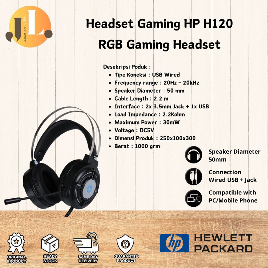 Headset Gaming HP H120 Gaming Headphone USB + Jack RGB Gaming Headset