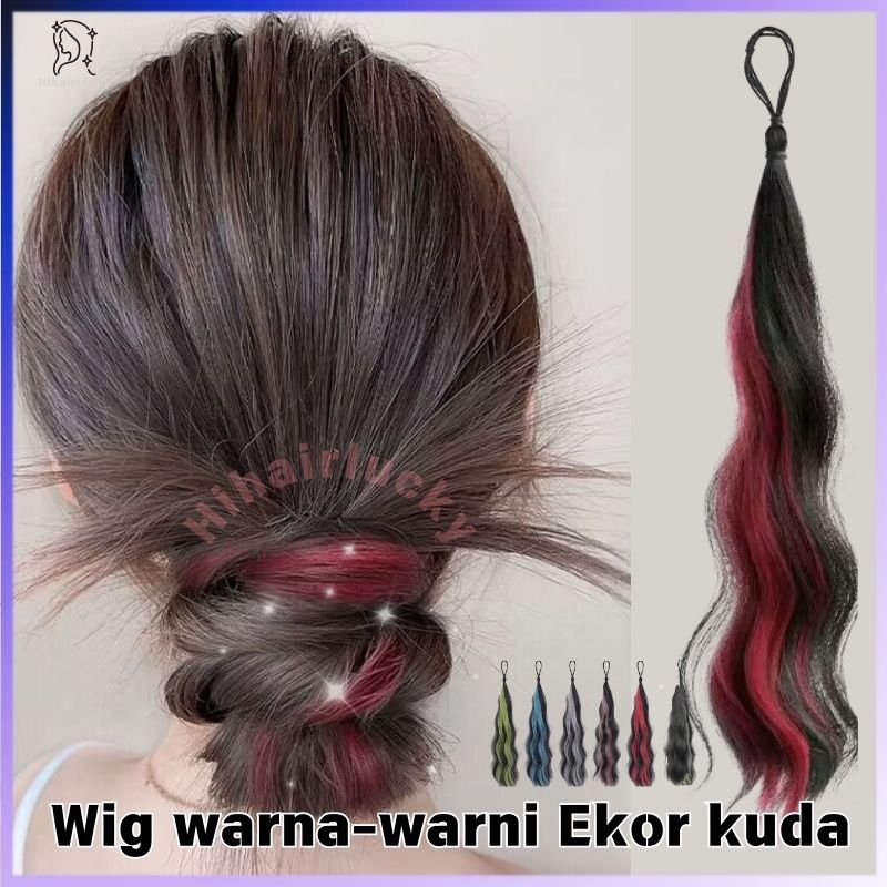 HIL-0183 Rambut palsu ekor kuda merah berwarna Kunciran jepit Rambut Palsu  wig perempuan panjang Wi