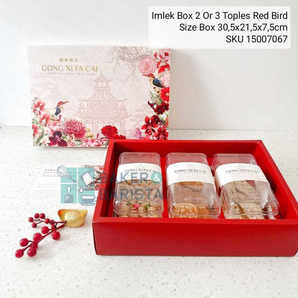 

Imlek Box 2 or 3 toples red bird cny hampers box kotak toples kue kering / imlek Gift Hampers
