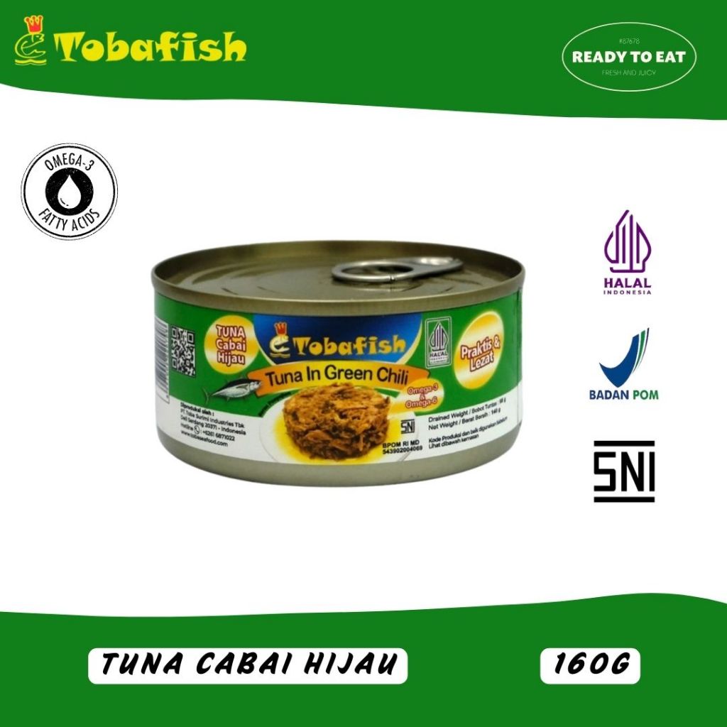 

Tobafish Tuna Kaleng Cabe Hijau / Tuna Can in Green Chili 140 gram / Canned Tuna - 6 Kaleng