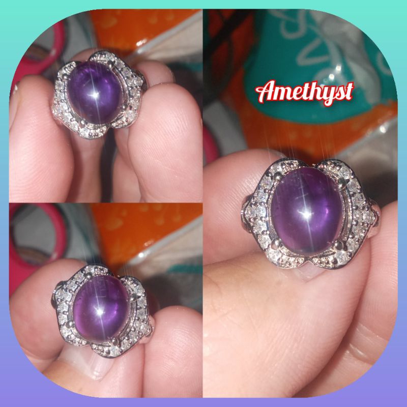 Cincin wanita permata kecubung ungu asli