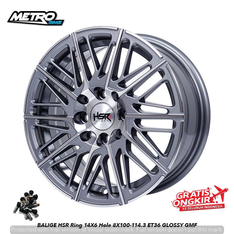 VELG BALIGE HSR R14X6 H8X100-114,3 ET36 velg racing mobil evalia sirion, splash ring 14 lebar 6 inch
