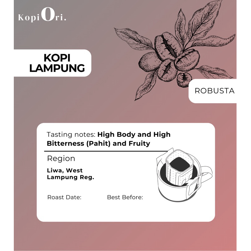 

KopiOri dripbag Robusta Lampung Roasted Original 15gr