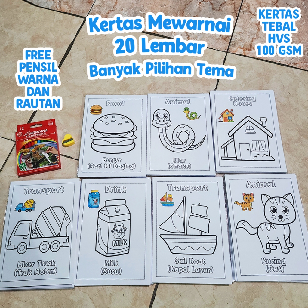 

20 Lembar Mewarnai Free Pensil Warna dan Rautan