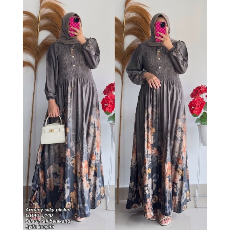 GAMIS PLISKET SILK ARMANI PRINTING