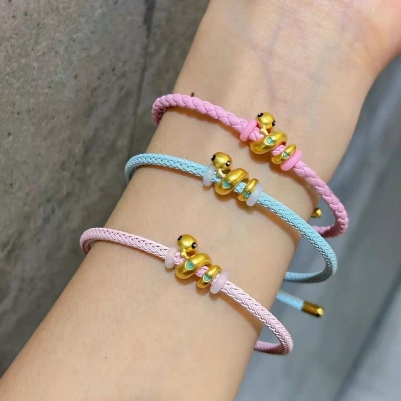 Gelang charm shio ULAR Rantai Anak Emas 24k 999 dengan Hiasan Perhiasan charm liontin shio hongkong