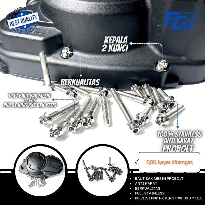 Baut Baut Bak kalter bak mesin kanan kiri RX king RX spesial fulset probolt stainless crom