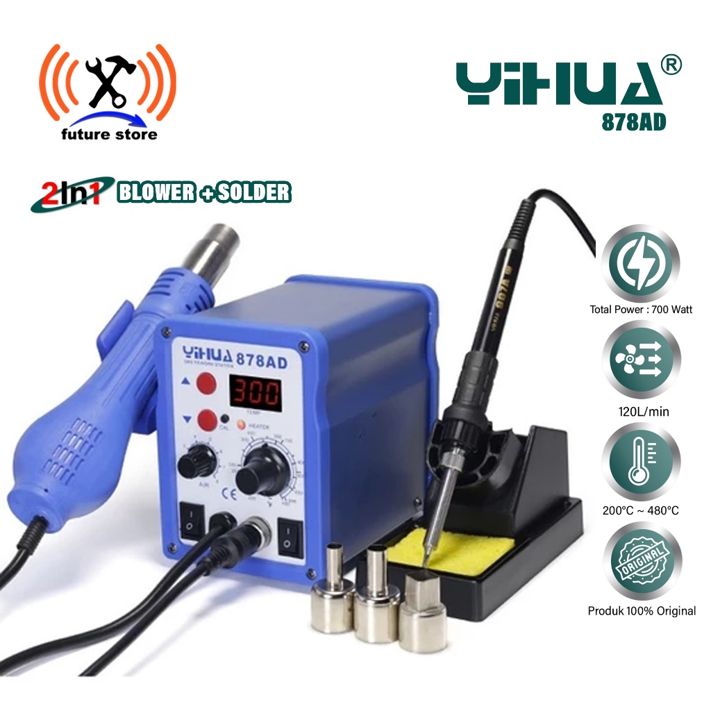 YIHUA 878AD 2 IN 1 BLOWER / SOLDER UAP + SOLDER STATION ORIGINAL