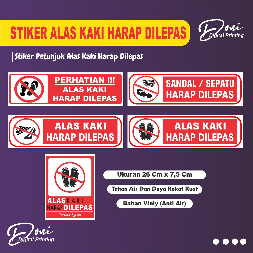 

Stiker alas kaki harap dilepas / Stiker alas kaki harap dilepas / Stiker alas kaki / Stiker Batas Suci / Stiker Mesjid / Stiker Mushola / Bahan Vinyle Anti Air