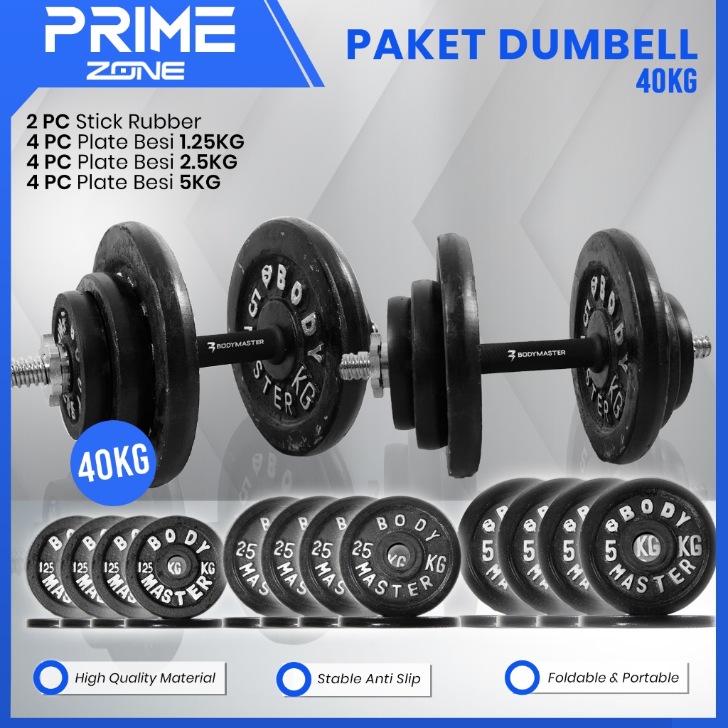 BODYMASTER Paket Dumbell Set Besi 40 KG - Barbel 20kg Angkat Beban Gym