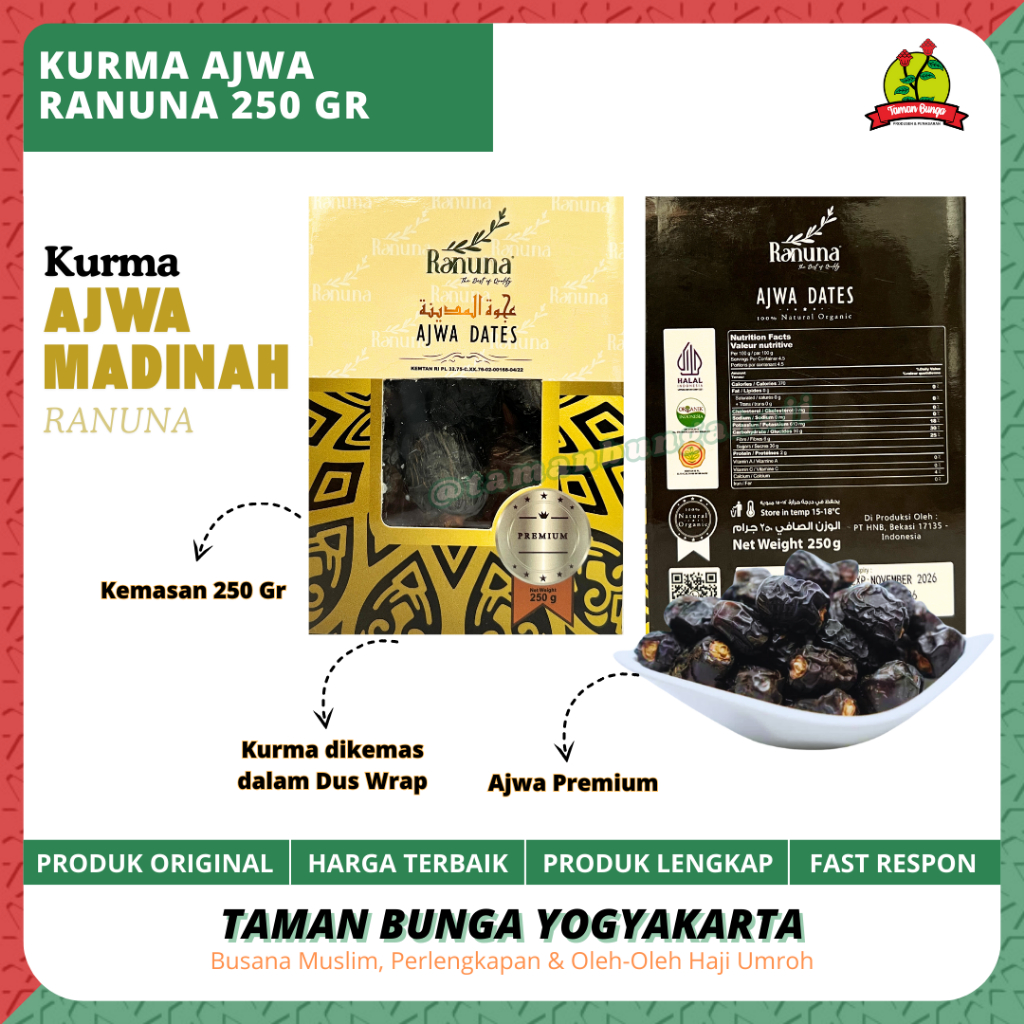 

KURMA AJWA RANUNA / KURMA NABI/KURMA ASLI (100% ORIGINAL) / 250 GRAM