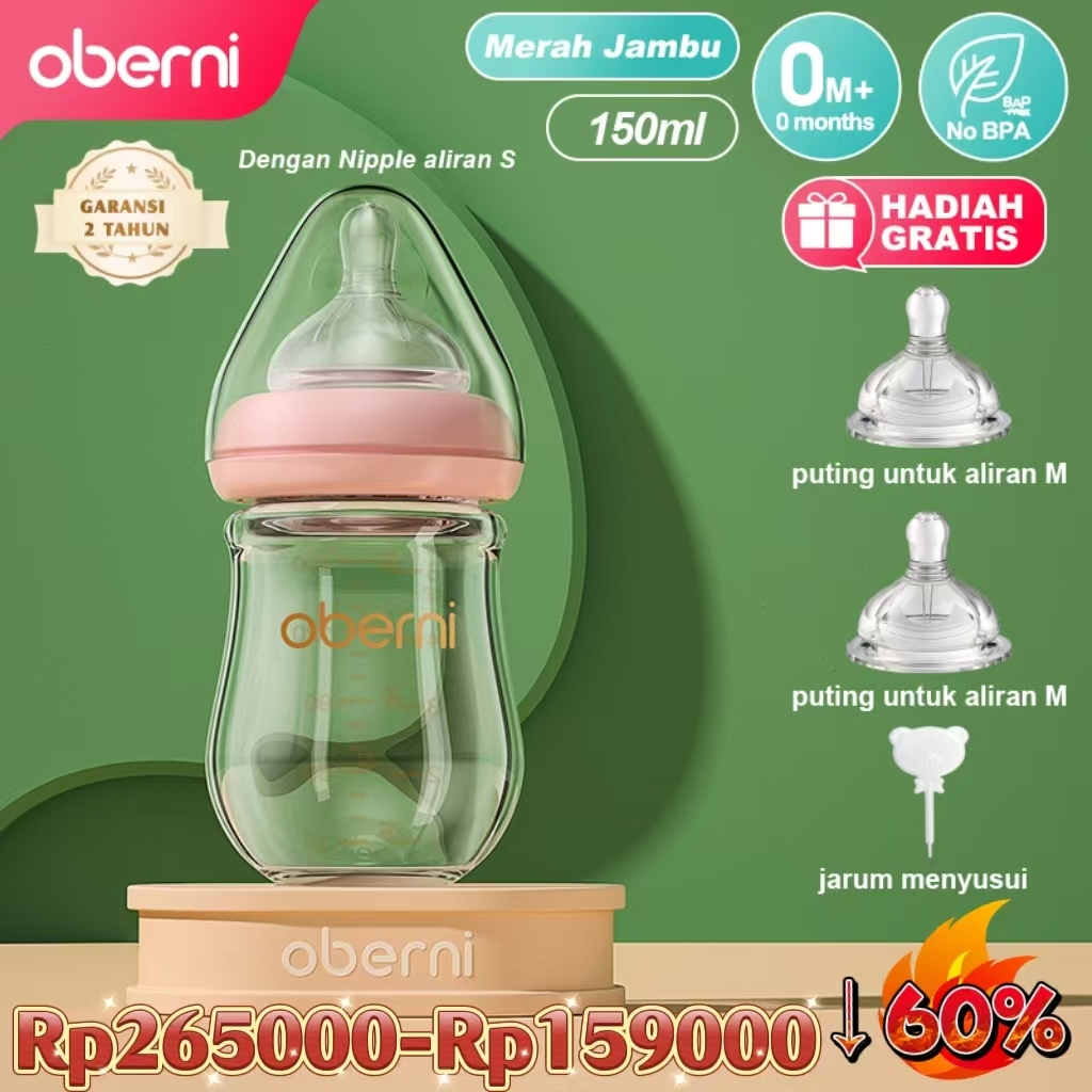 Oberni Botol Susu Kaca Bayi Baru lahir 0 6 Bulan 4oz 5oz Anti Kolik Bpa Bebas Puting dot