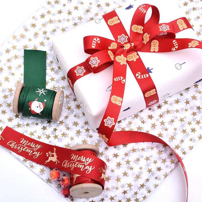 

(10Meter) Pita Natal Pita kado natal pita hampers natal grossgrain new - Gingerman Merah