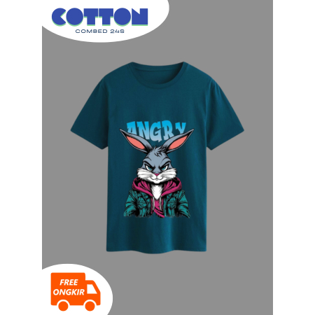ANGRY RABBIT KAOS BIRU TOSCA REGULER LENGAN PENDEK WANITA UNISEX S M L XL COMBED 24S