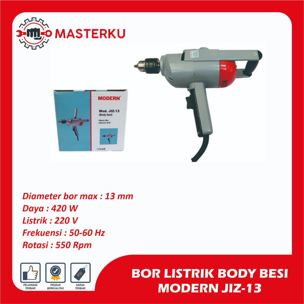 Bor Listrik Modern JIZ-13 Bor Listrik Tangan / Electric Dril / bor listrik body besi modern jiz-13