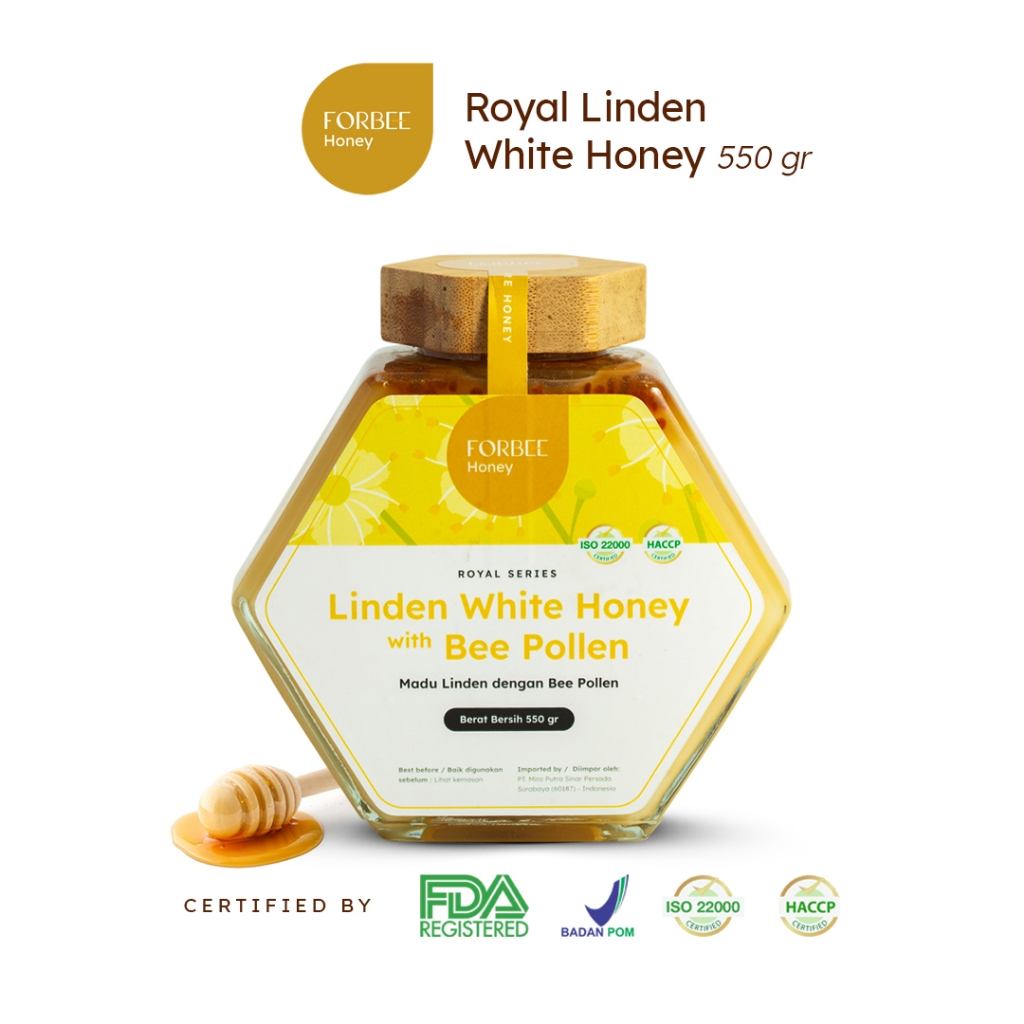 

Madu Royal Linden Forbee White Honey with Bee Pollen 550gr | Suplemen Kulit dan Collagen Alami | Madu Putih Anti-Penuaan Dini Dengan 18 Asam Amino