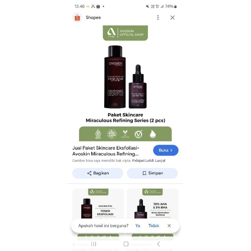 AvoSkin Paket Skincare Miraculous Refining Series (2 pcs)