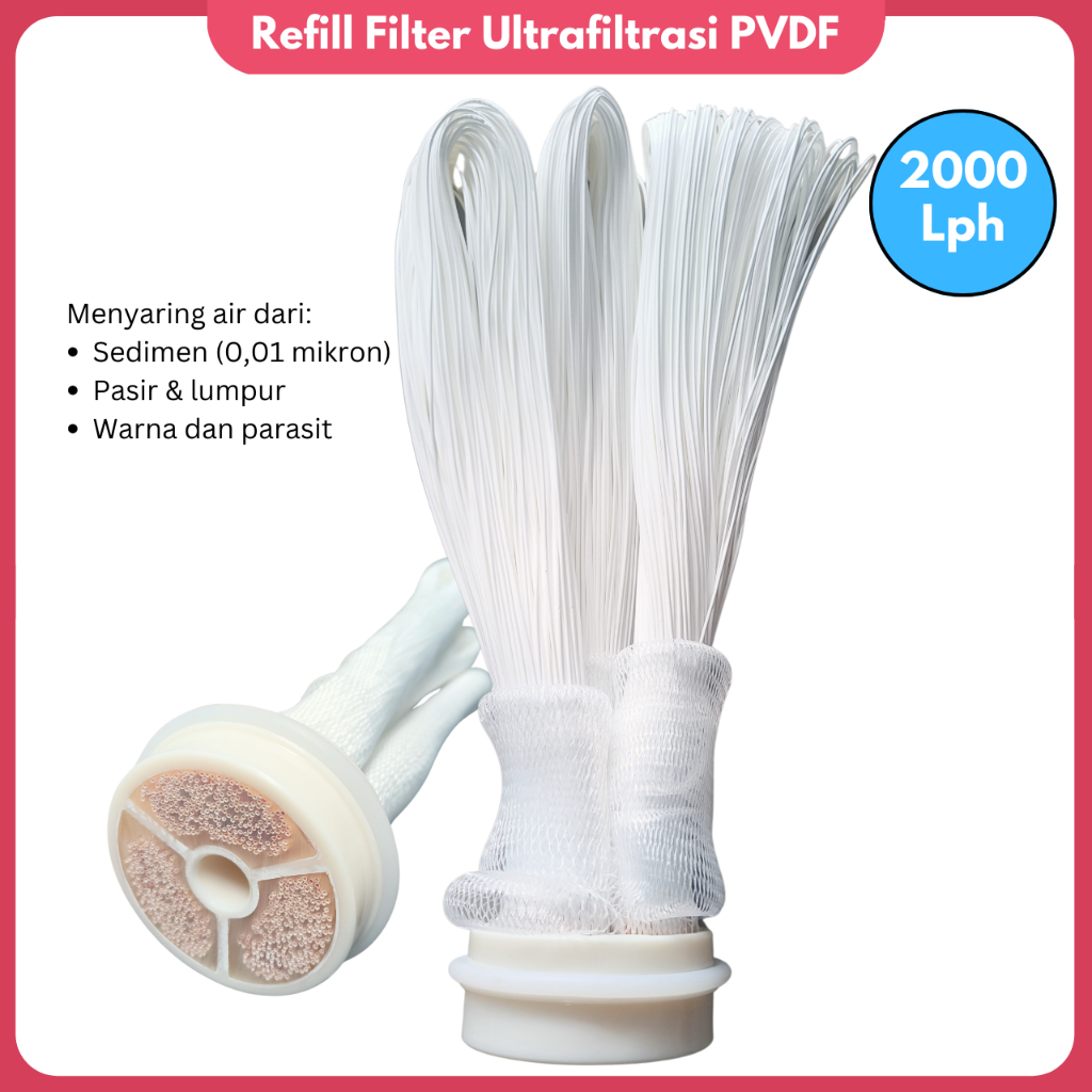 Filter Refill PVDF Ultrafiltrasi Catridge PVDF 1000 Lph Filter isi Ulang PVDF 2000L Membran Filter