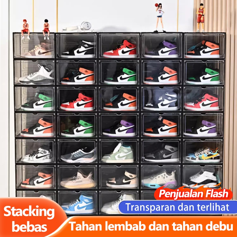 jaduoao Kotak Sepatu Lipat / Kotak Penyimpanan Sepatu Transparan / Rak Sepatu