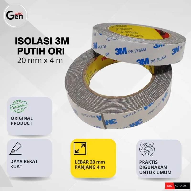 L- MyAcc 3M PE FOAM ASLI 1600T DOBLE TAPE TEBAL UK 20 MM 5 METER TIP TAPE DOUBLE PUTIH FOAM Lakban S