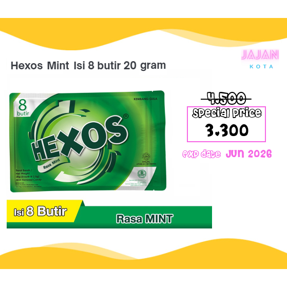 

Permen Hexos Mint isi 8 butir 20 gram