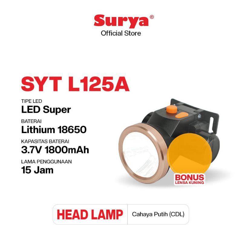 Lampu Senter Kepala LED SURYA 12 Watt SYH L125A Rechargeable