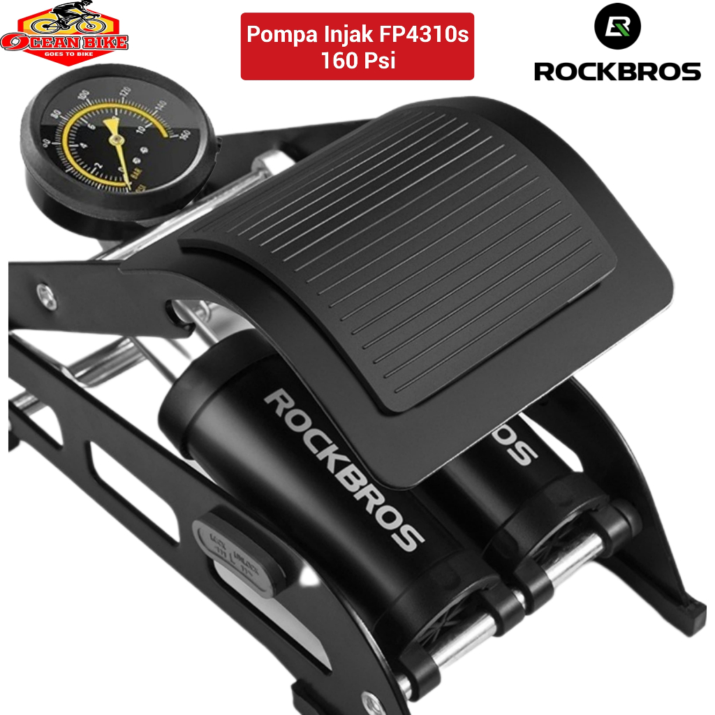 ROCKBROS Pompa Ban Motor Sepeda FP4310S Portable Injak 160 PSI Pentil Kecil Besar MTB Roadbike Bola