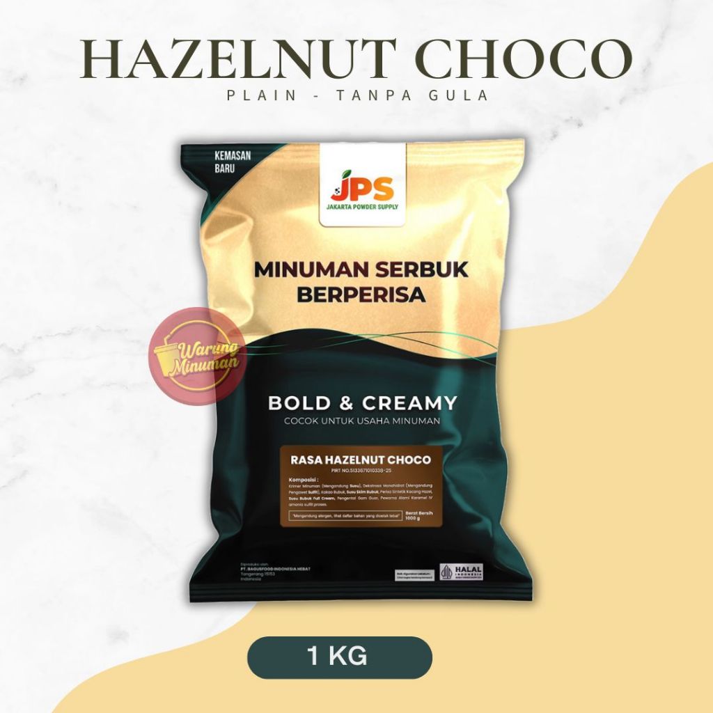 

JPS Plain Hazelnut Choco 1 kg Premium Bubuk Minuman Cokelat Tanpa Gula / Serbuk / Chocolate Powder