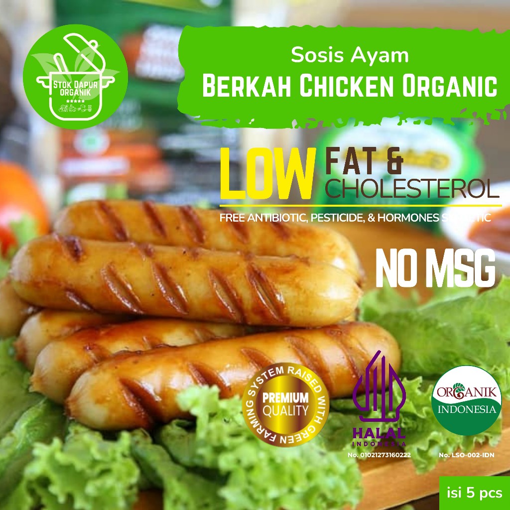 

Berkah Chicken Sosis Ayam Broiler Organik Prebiotik Beku/Frozen Isi 5pcs