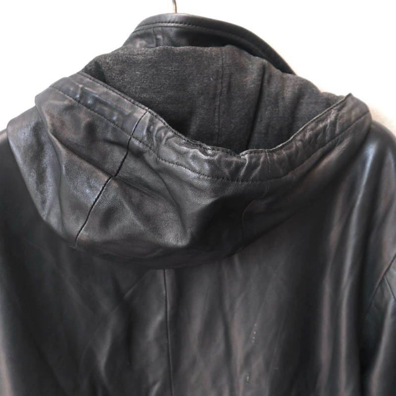 Jaket kulit asli domba ukuran XL jumbo hoodie parka mantel safari mafia hudi leather jacket Pl bekas