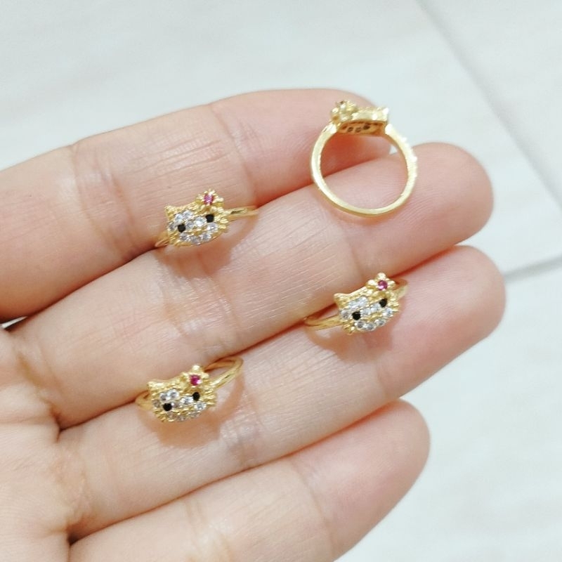 CINCIN ANAK HELLO KITTY PERAK ASLI 925 LAPIS EMAS PERHIASAN SILVER