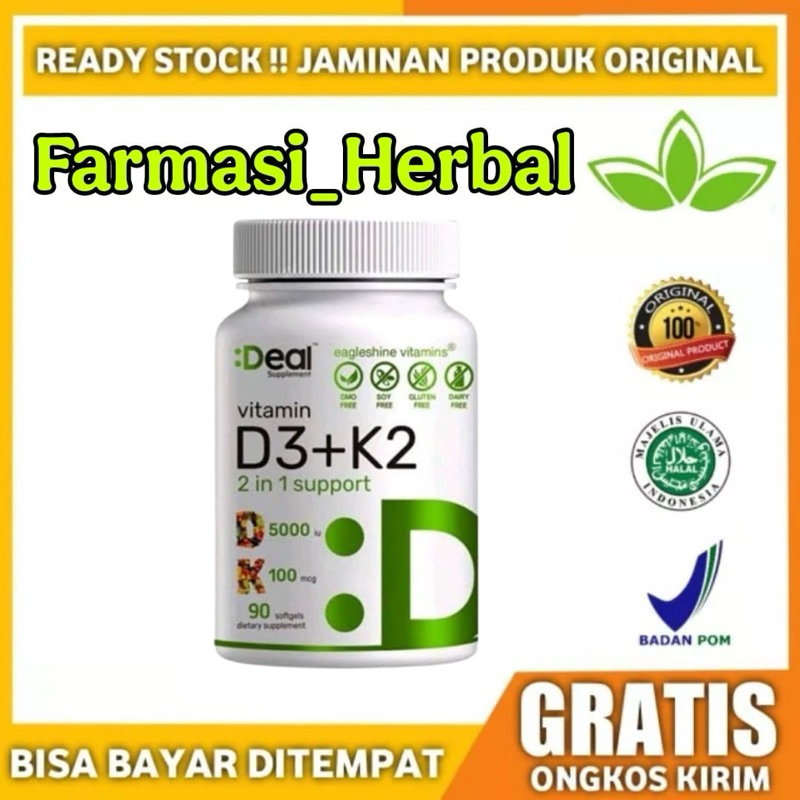 Deal Vitamin K2 + D3 2 in 1 Support D 5000iu K 100mcg 90 Softgel Original