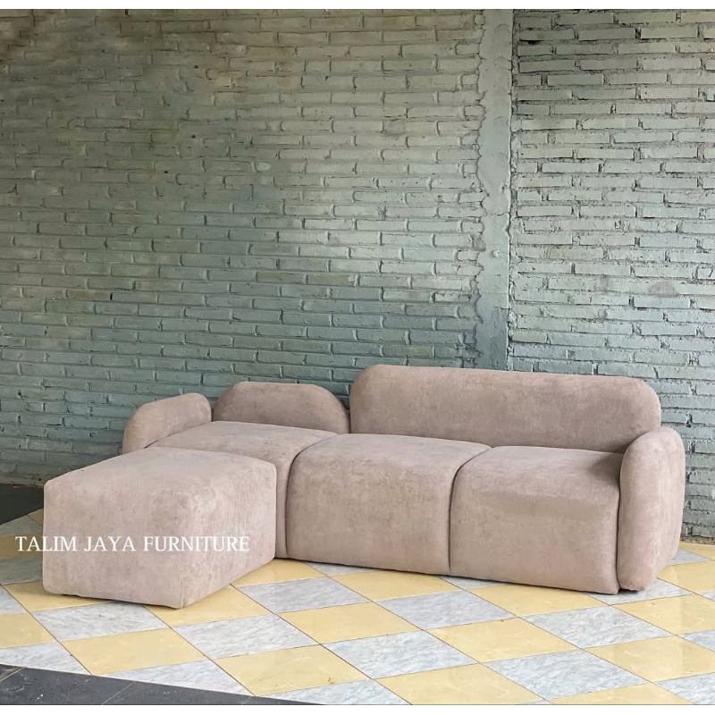 sofa ruang tamu, sofa L minimalis, sofa ruang tamu aesthetic