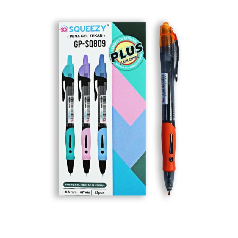 

Squeezy 809 - Pena Gel Tekan Plus 0.5mm Tinta Hitam isi 12pcs