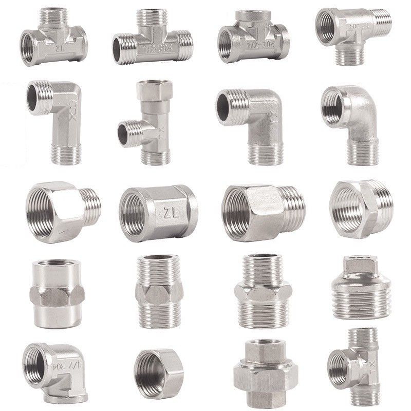Nepel sambungan pipa stainless 304 / fitting pipa sok T elbow sok drat dalam double nepel