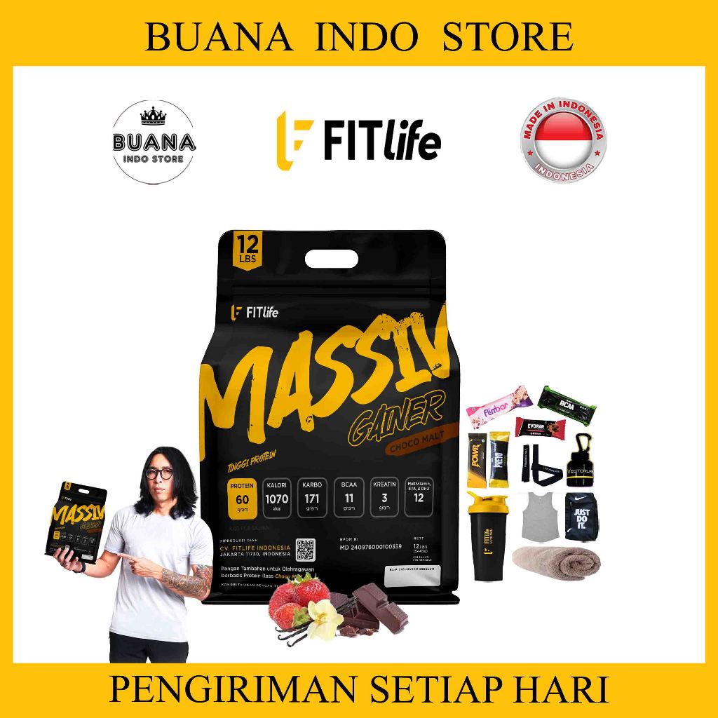 FITlife Massiv Gainer 12 lbs 5443 gram - Suplemen GYM Bulking - Mass Gainer MPRO
