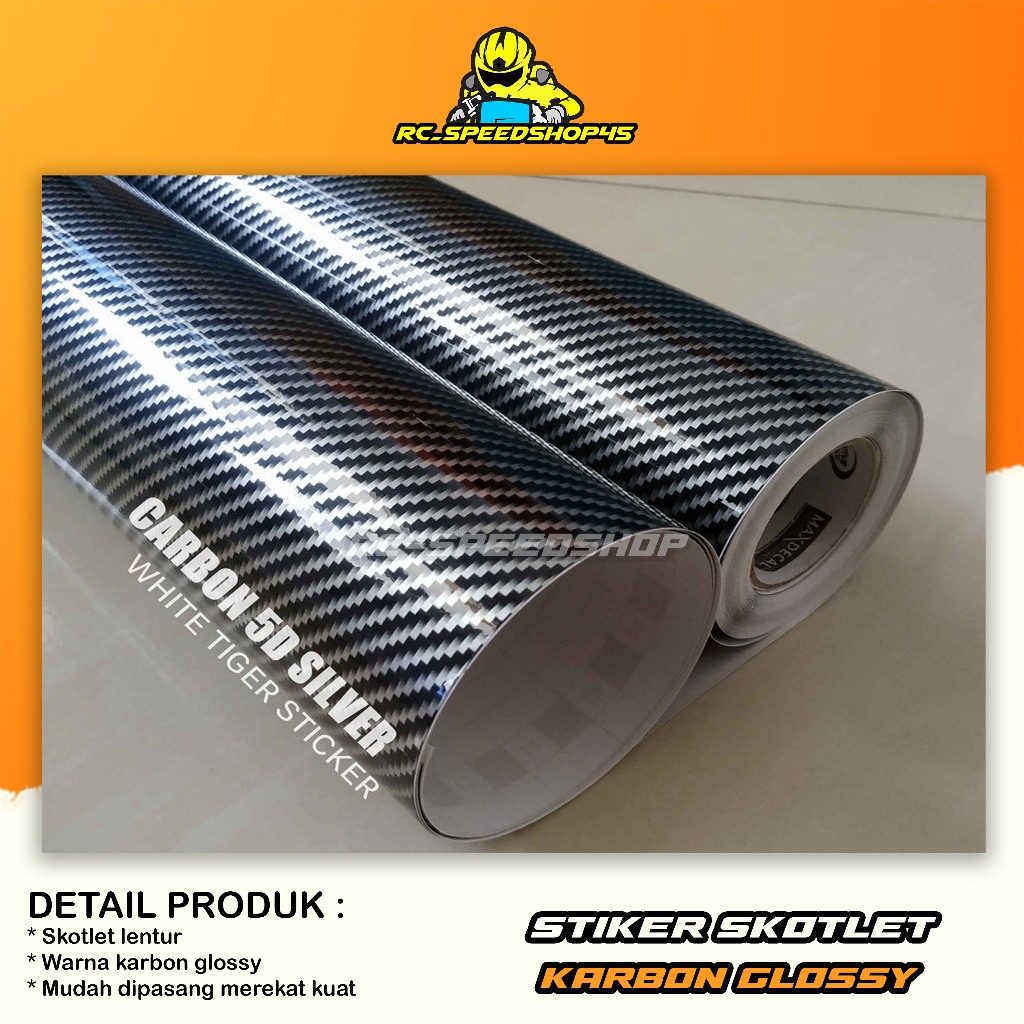 STIKER SKOTLET KARBON 3D HITAM PUTIH HARGA PER 20 CM / STIKER KARBON GLOSSY KENDARAAN / STIKER WARNA