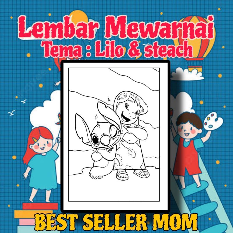 

KERTAS MEWARNAI / COLORING / KERTAS GAMBAR / TEMA Lilo & Stitch / KERTAS LEMBAR MEWARNAI ANAK