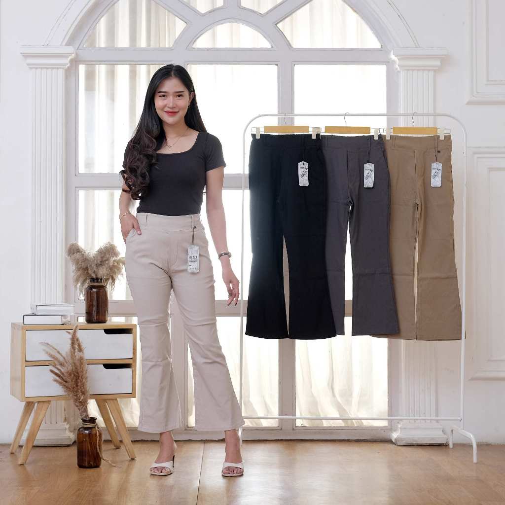 Celana Cutbray Wanita Highwaist Premium Kain Otomen Karet Belakang Standar Dan Jumbo
