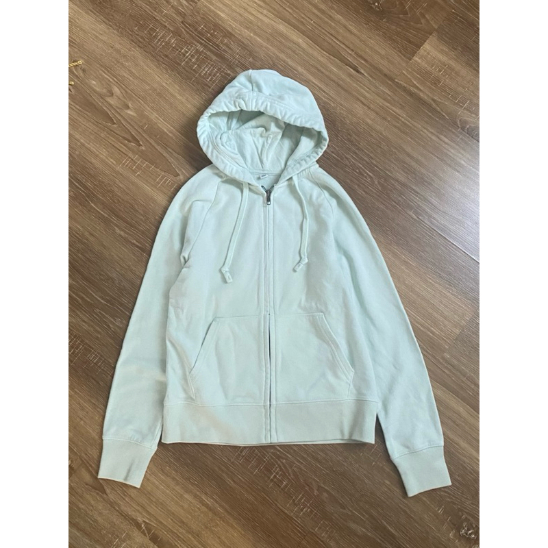 [preloved] full-zip hoodie uniqlo mint original - jaket zipper hijau