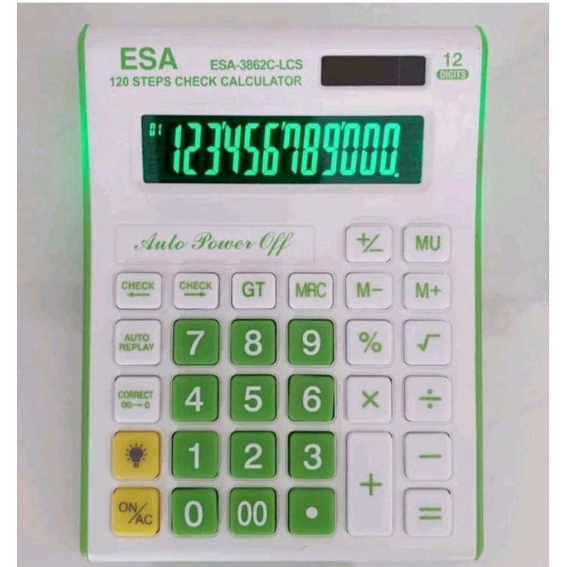 

KALKULATOR ESA 3862 LCS LAYAR LCD LED 12 DIGITS STEP CHEK CORRECT/KALKULATOR 120 STEP 12 DIGITS LCD
