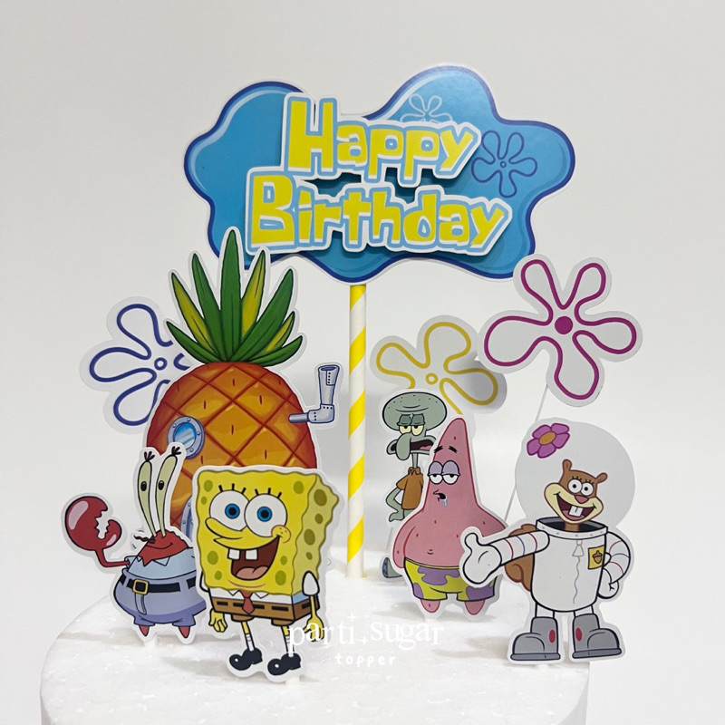 Custom Cake Topper 3D Hiasan Kue - Dekorasi Ulang Tahun - Karakter Spongebob