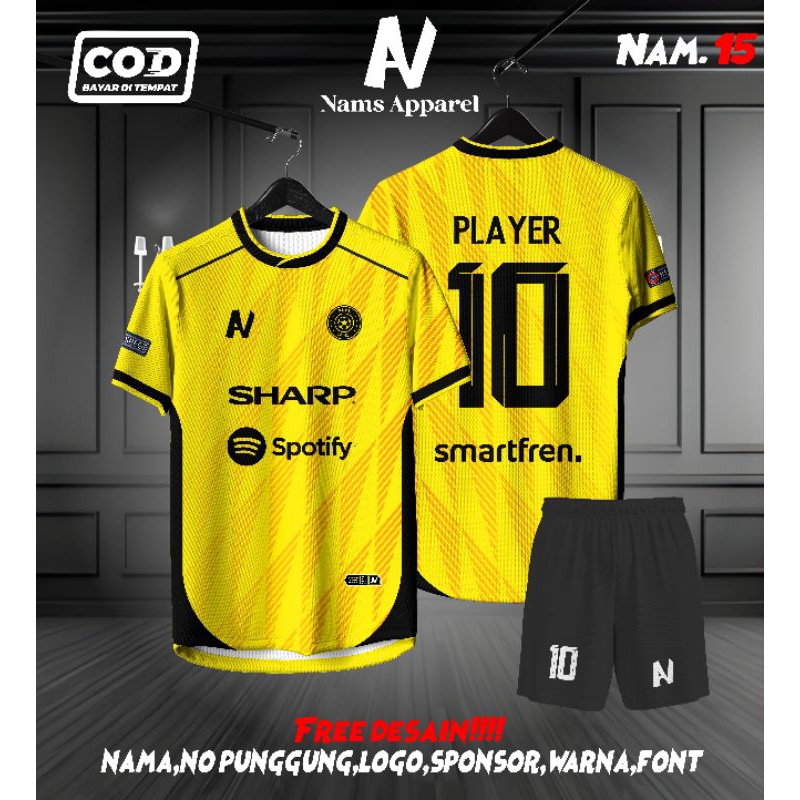 JERSEY FUTSAL / SEPAKBOLA FULL PRINTING KUNING KECE BEBAS CUSTOM DESIGN FREE NAMA DAN NOMOR PUNGGUNG