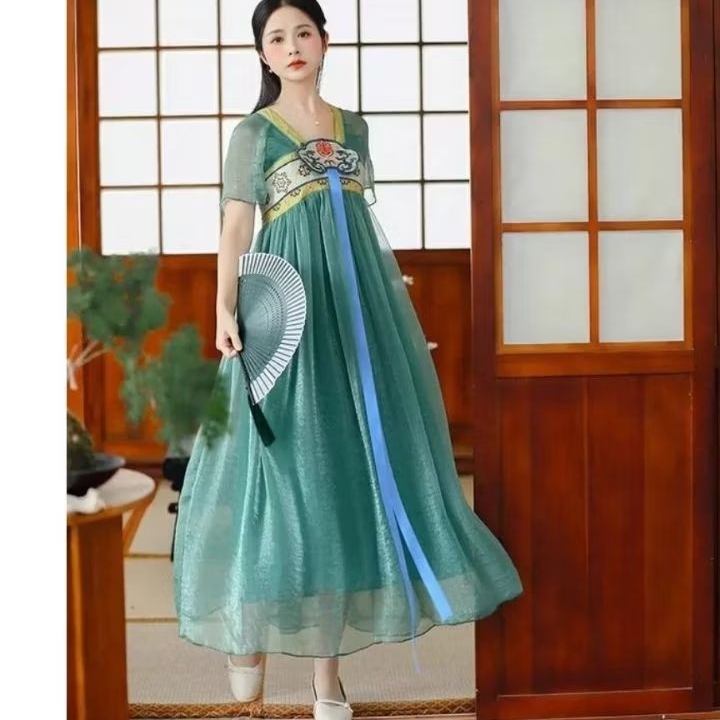 98004  Baju Mididress gaun CNY IMLEK MINGXI CHEST HIGHT EMBROIDERY HANFU MIDI DRESS Chinese New Year
