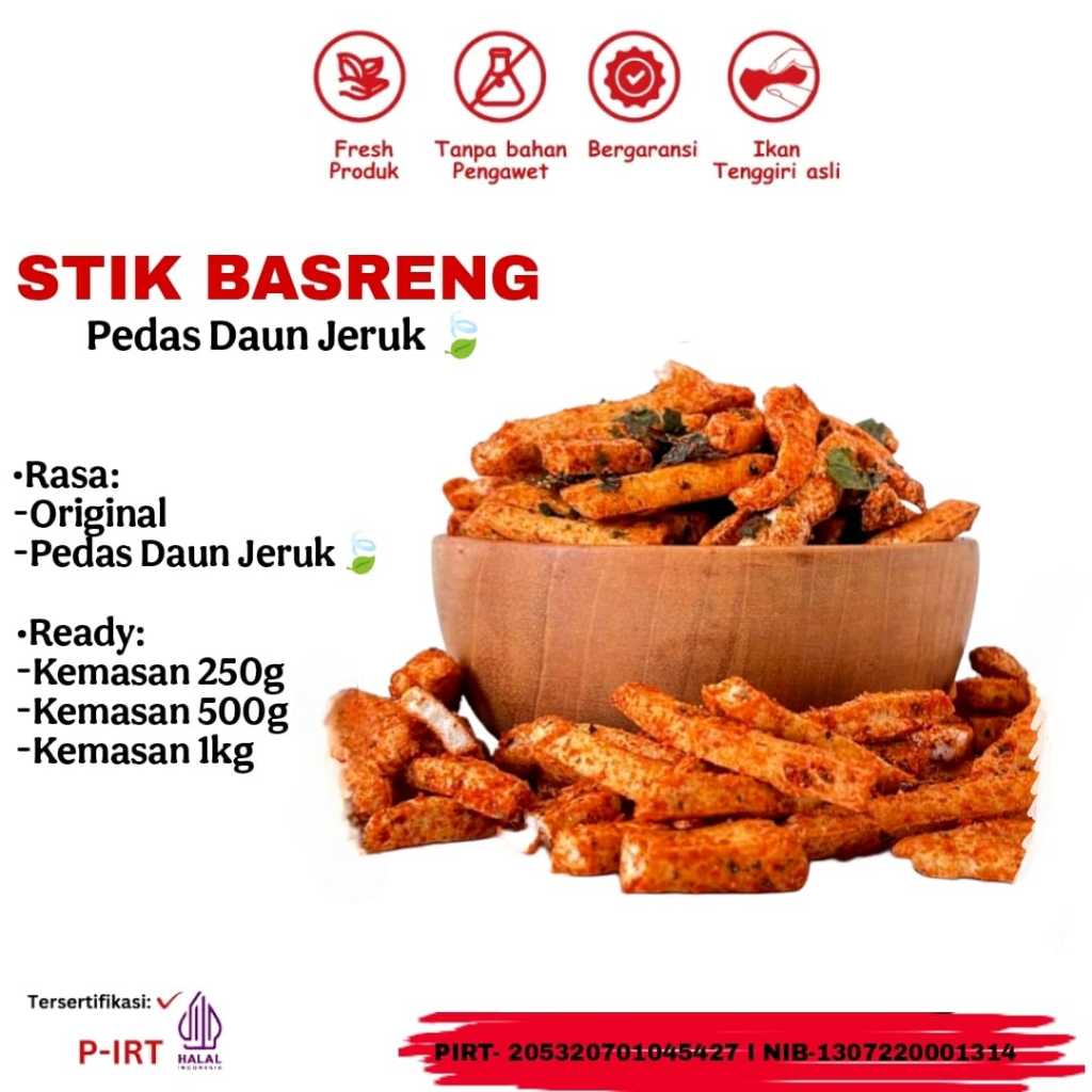 

Basreng pedas daun jeruk 1kg bumbu melimpah stik Basreng Pedas Gurih Cemilan Viral