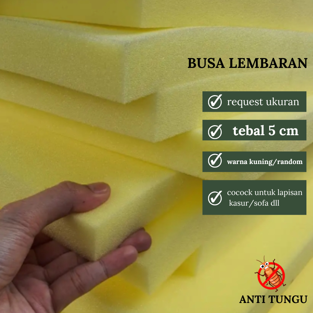 Busa Kasur surpet 120x90  Tebal 5 cm Busa lembaran busa royal foam density 20 kuning, busa yellow Al