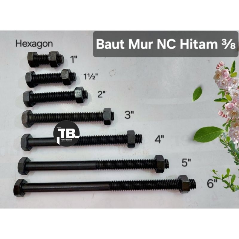 Baut Mur NC Hitam 3/8